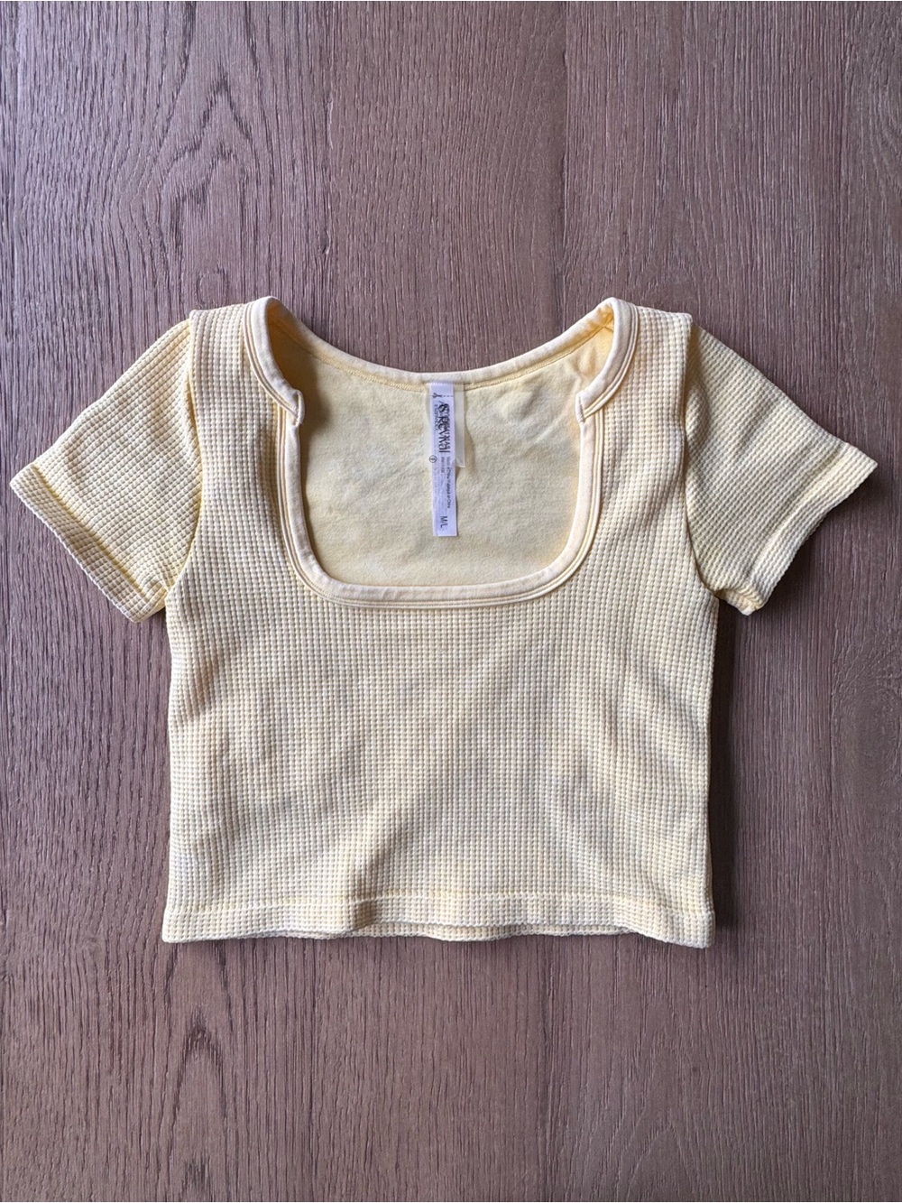 Altar'd State Pale Yellow Square-Neck Ribbed Crop Top